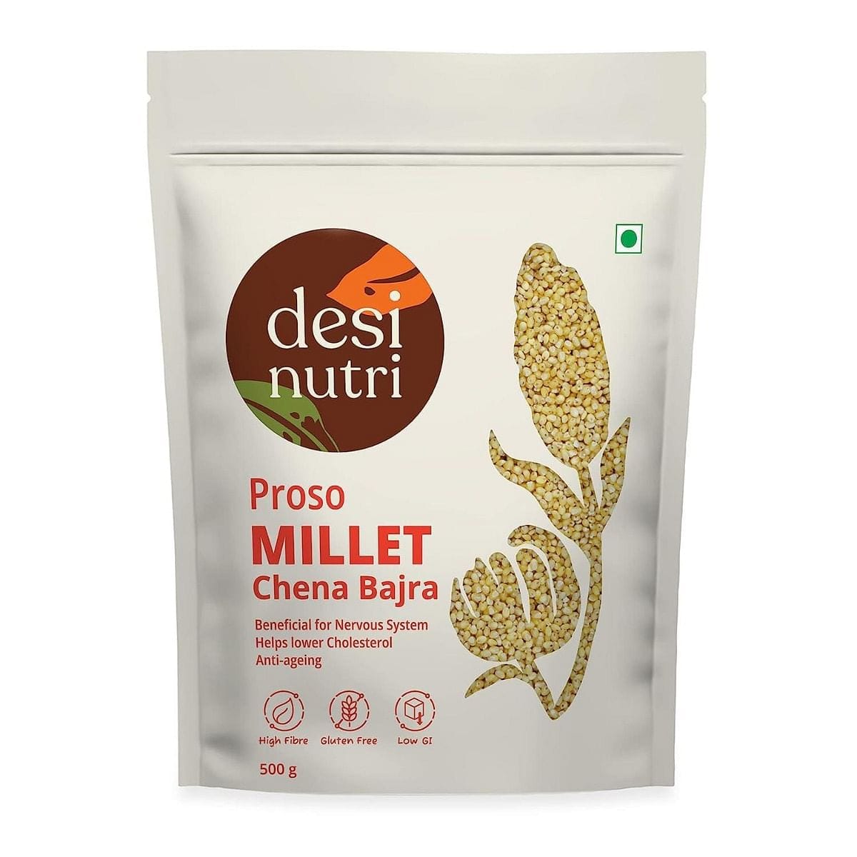 Desi Nutri Proso Millet Grains | Millets | Natural Grains | Varigulu | Baragu | Chena Bajra | Proso Millet| Rich in Fiber and Protein | Siridhanya Millets | Sri Anna | Sree Anna - 500 gms