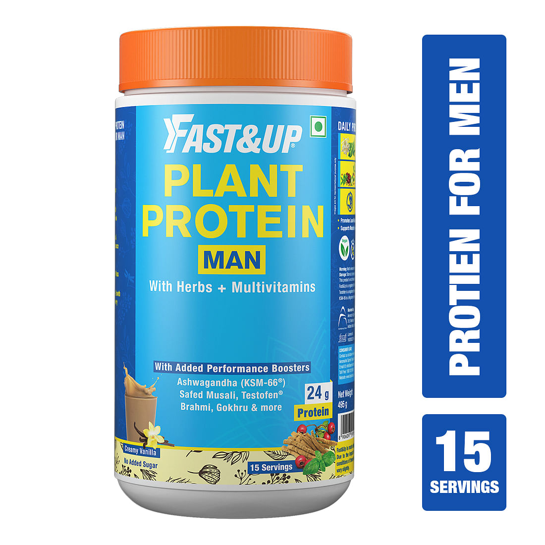 

Fast & Up Plant Protein For Man-Vegan & Gluten Free (Added Metabolic & Performance Boosters) Plant-Based Protein (495 g, Vanilla Flavor)