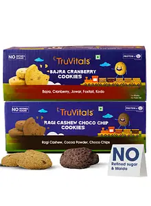 TruVitals Ragi Cashew Choco Chip Cookies + Bajra Cranberry Cookies (Combo)