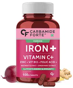 Carbamide Forte Iron + Vitamin C + Folic Acid Supplement | 100 Tablets | Energy | Immunity