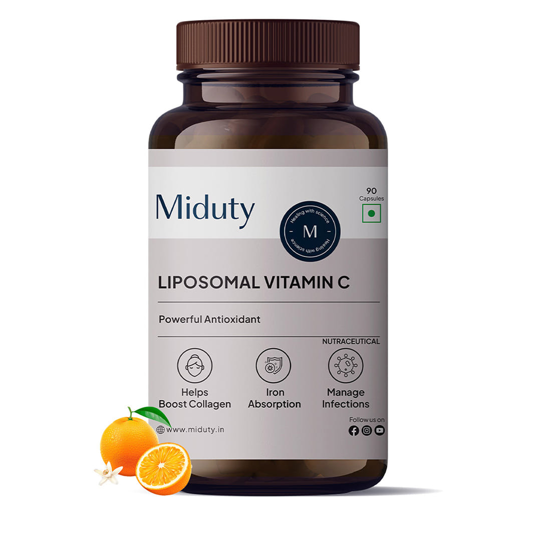 Miduty Liposomal Vitamin C - Immunity Booster - Antioxidant - Skin Glow - 8x Absorption - 90 Capsules