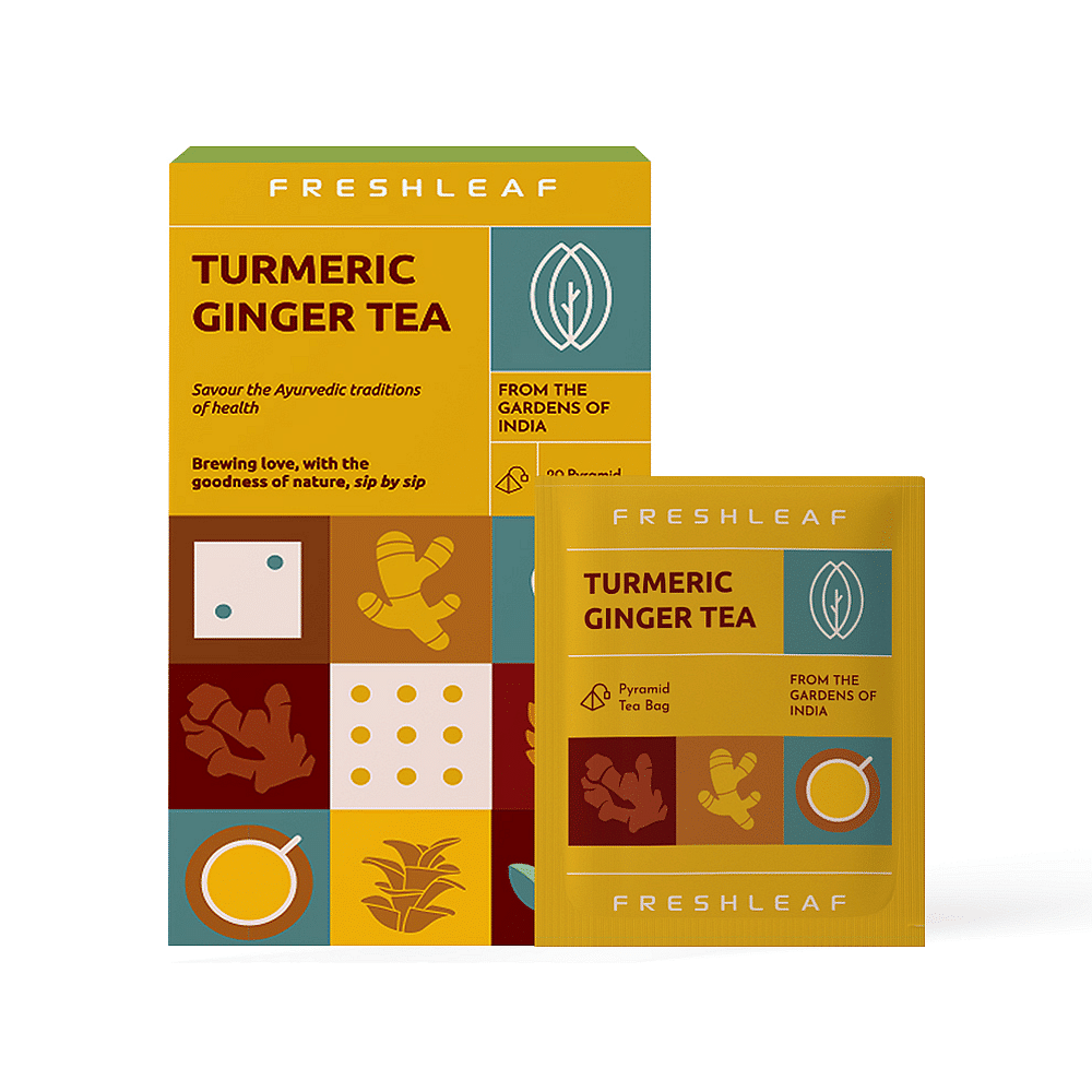 

FRESHLEAF Turmeric Ginger Herbal Tea for Sore Throat Prevention and Boosting immunity, Spiced, Rich With Antioxidants, 20 Pyramid Tea Bags, 40 Grams