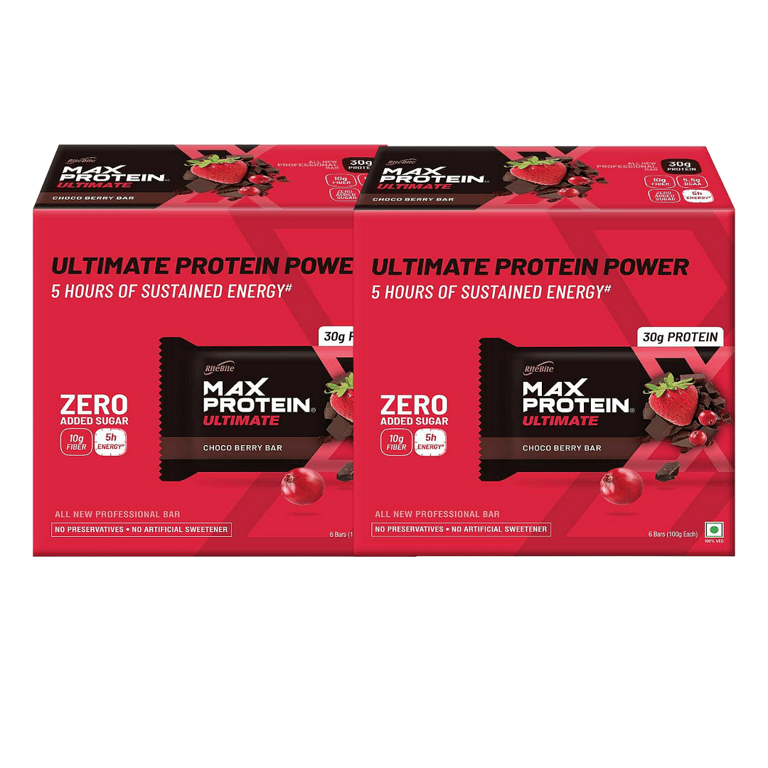 

RiteBite Max Protein Ultimate Choco Berry | 6 Bars| 600 g | Pack of 2