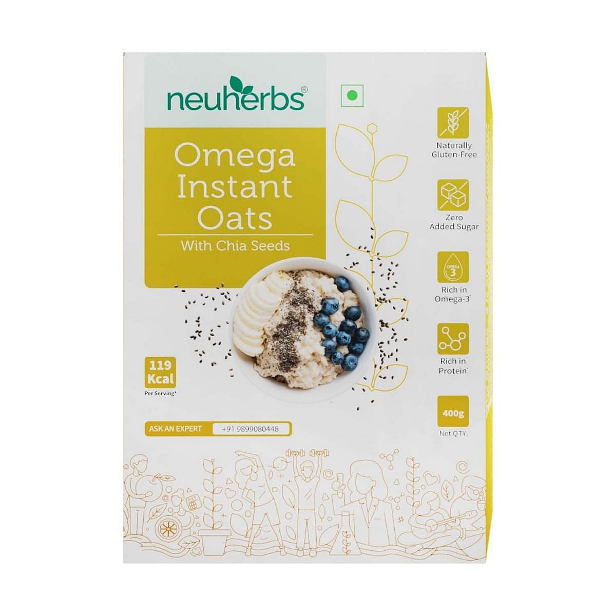 

Neuherbs Omega Instant Oats with chia seeds 400 g for weight loss | Ready to eat cereal, Whole Grain, Breakfast Cereal & Gluten free