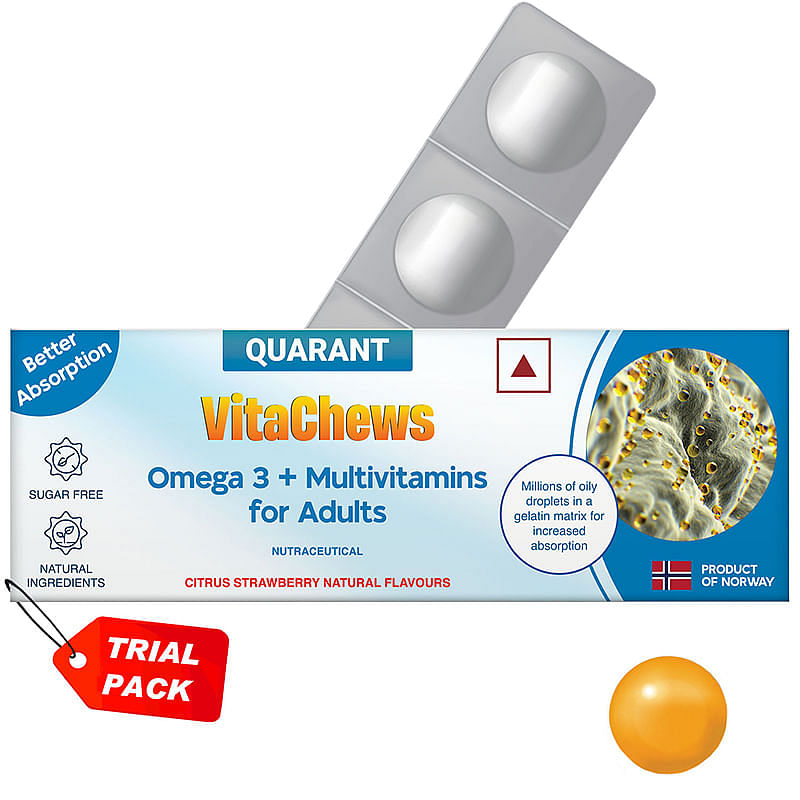 

QUARANT VitaChews Omega 3 Fish Oil + Multivitamin for Men & Women Supports Overall Health, Clinicially Tested 43% Higher EPA+DHA Absorption, No Fis...