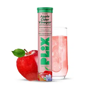 PLIX Probiotics + ACV Effervescent Tablets For Digestive Care Apple Flavour Pack Of 1 With 10 Billion CFU Helps To Increase Metabolism And Energy Daily Detox Drink Vegan