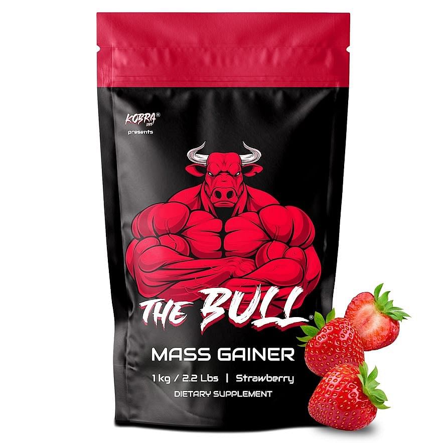 

Kobra Labs The Bull Mass Gainer with 23 Vitamins & Minerals, High Protein and Calories (1kg, Strawberry)