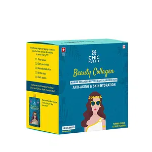Chicnutrix Beauty Collagen - Japanese Marine Collagen Peptides For Wrinkle free Skin and Anti aging - Skin care - 15 Gel Shots - First time in India - Citrus Flavour