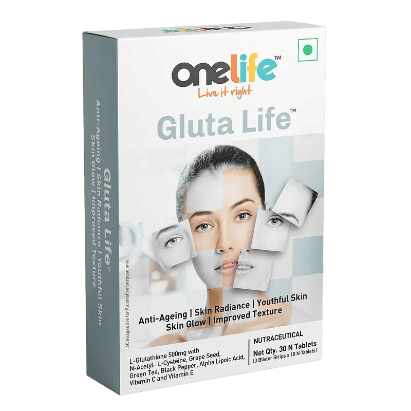 

Onelife Gluta Life®: Promotes Anti-Ageing, Skin Radiance, Youthful Skin, Skin Glow & Improved Texture, 30 Tablets Vegan, L-Glutathione 500mg with N...