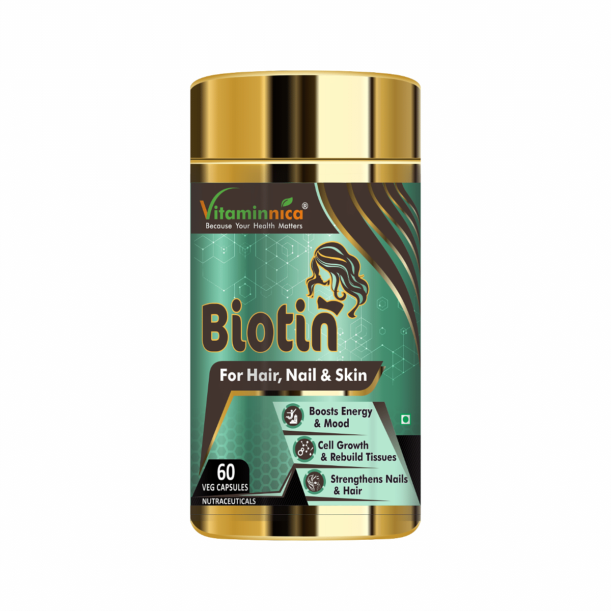 

Vitaminnica Biotin 10000mcg | For Hair, Nail & Skin | Boosts Energy & Mood | Cell Growth & Rebuild Tissues | Strengthens Nails & Hair | 60 Veg Caps...