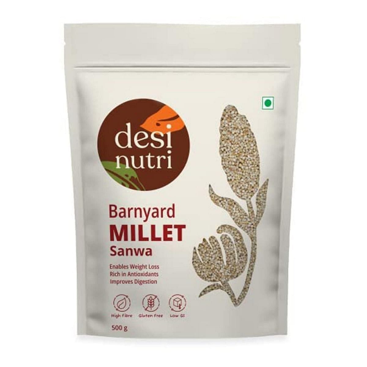 Desi Nutri Barnyard Millet Natural Grains | Millets | Natural Grains | Odalu | Oodulu | Sanwa | Barnyard Millet| Rich in Fiber and Protein | Siridhanya Millets | Sri Anna | Sree Anna - 500 gms