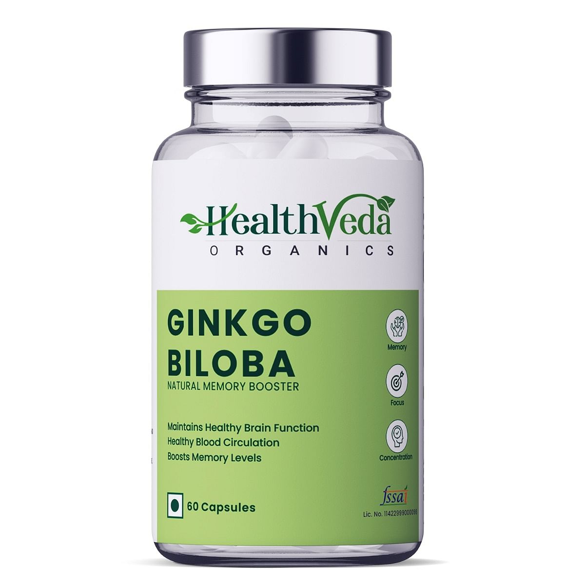 

Health Veda Organics Ginkgo Biloba Supplements for Better Concentration, Memory & Learning, 60 Veg Capsules