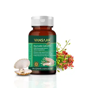 Vansaar Ayurvedic Calcium + | Naturally Sourced Calcium & Hadjod Supplement For Complete Bone Health & Joint Support | Suitable For Men & Women - 60 Tabs