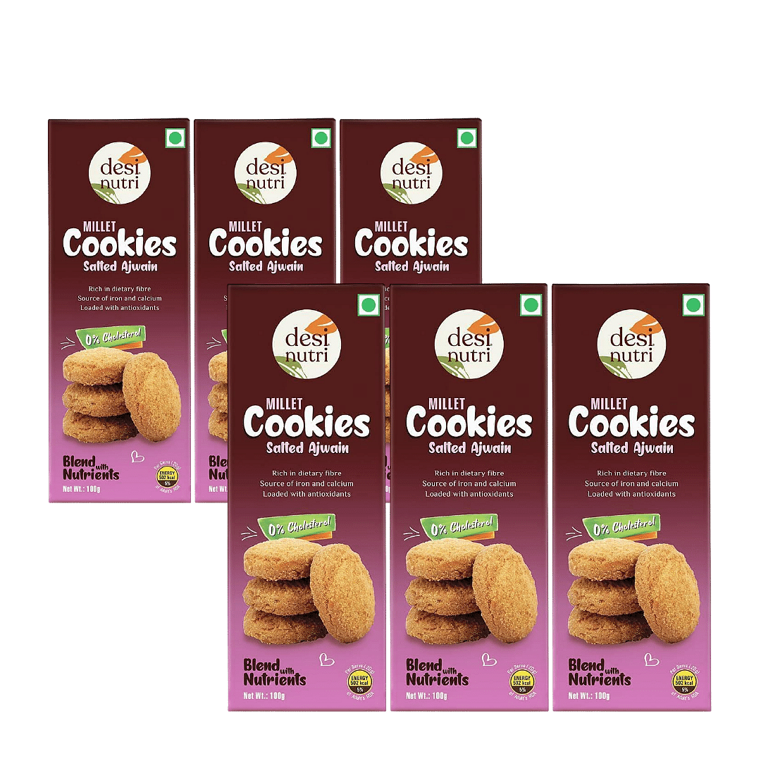 

Desi Nutri Ajwain Cookies | Wholesome Balance of Taste & Nutrition | Flavourful & Delicious | Rich in Calcium | Low GI | Pack of 6