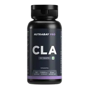 Nutrabay Pro CLA (Conjugated Linoleic Acid) | Fat Burner, Boosts Metabolism & Lean Muscle Build Supplement, 1000mg - 60 Veg Tablets