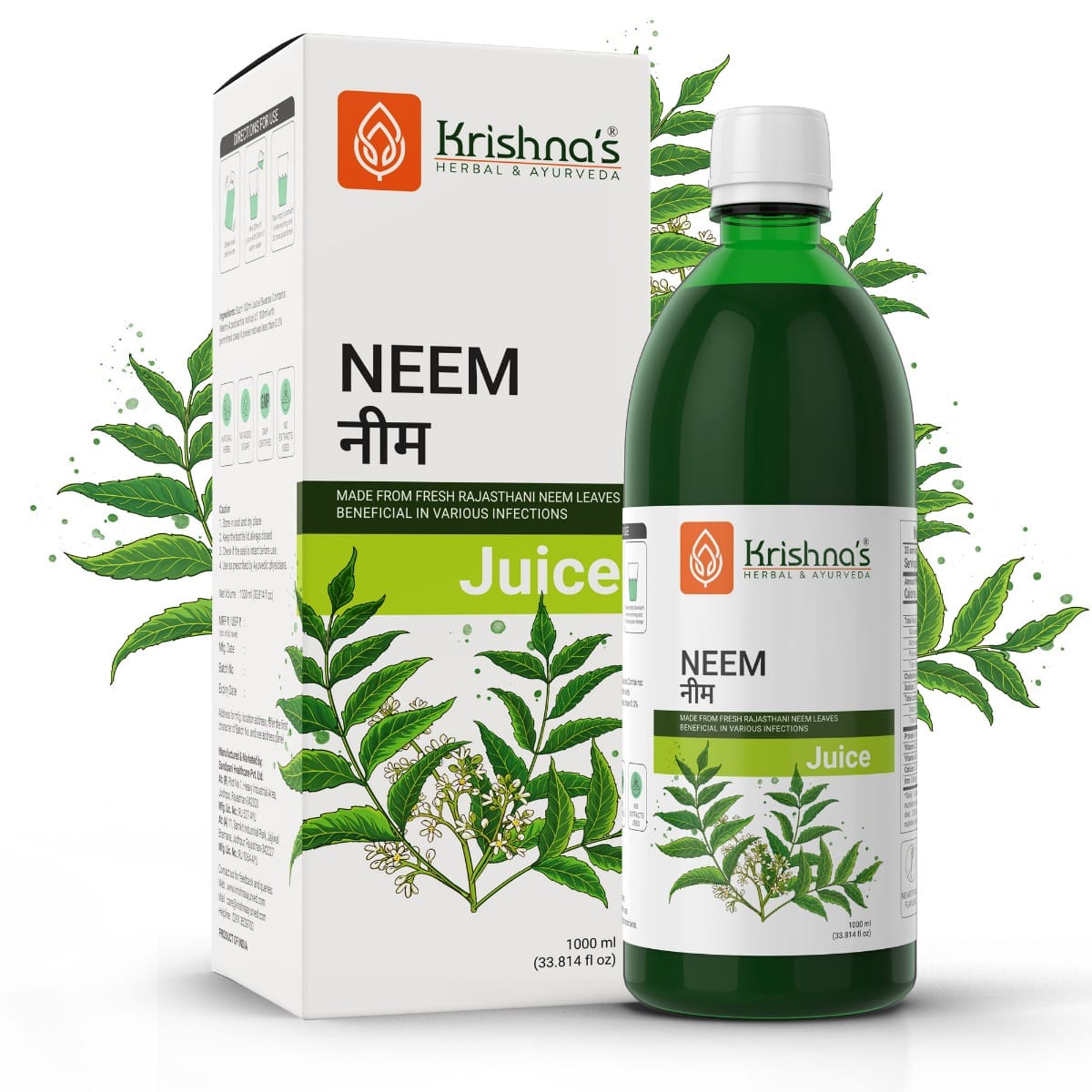 

Krishna's Neem Juice 1000 ml Hand Picked Fresh And Green Neem