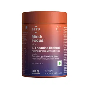 Setu: Focus Capsules | Brahmi, Ginkgo Biloba, Ashwagandha And L-Theanine | Helps Improve Focus, Alertness | 30 Caps