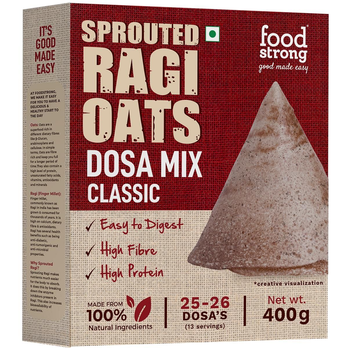 

Foodstrong Sprouted Ragi & Oats Dosa Mix | 400g