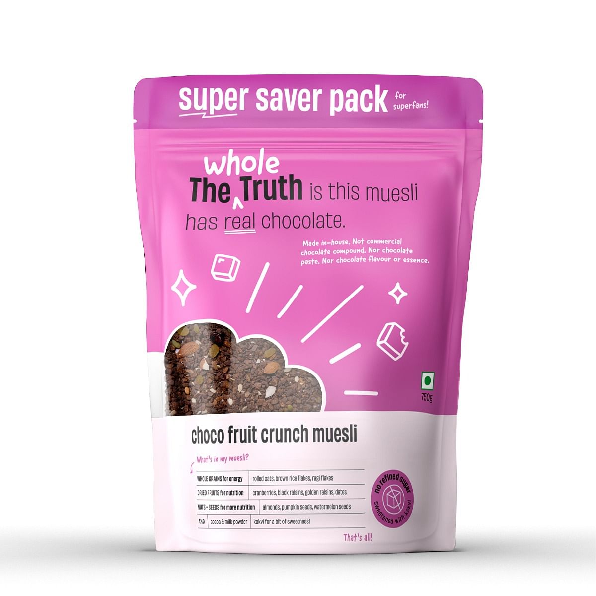 

The Whole Truth Foods - SUPERSAVER Breakfast Muesli - Choco Fruit Crunch - 750g - Made with REAL Chocolate - No added flavour, No artificial colour...
