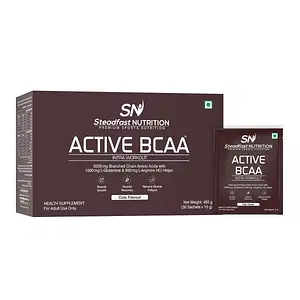 Steadfast Nutrition Active BCAA | Pre Workout BCAA Supplement in 2:1:1 Ratio | Muscle Recovery & Endurance, Intra workout | BCAA with L-Glutamine & L-Arginine (Cola, 30 Sachets)