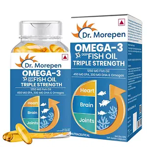 Dr. Morepen Omega 3 Deep Sea Fish Oil Triple Strength for Healthy Heart, Brain & Joints 1250mg with 450mg EPA & 300 Mg DHA - 60 Softgels