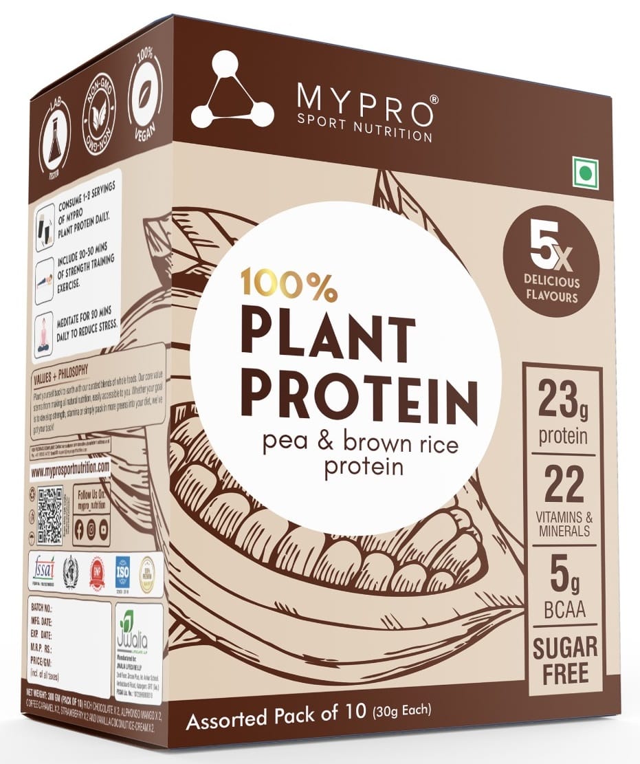 

Mypro Sport Nutrition Plant Protein Powder Pea Protein Isolate & Brown Rice Vegan Protein Powder-Pack Of 10 Sachets, Travel Pack 30 gm each- Alphon...