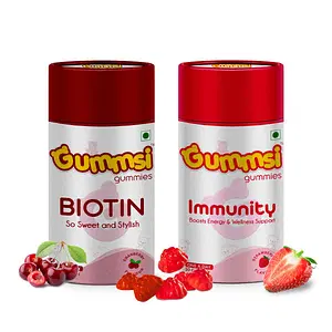 Gummsi Gummies Biotin & Immunity Gummies, with Vitamin C, Zinc, No Added Sugar, with Vitamin A, & E, Vegan, Gluten Free, for Healthier Skin, Hair & Nails | 30 Gummies Each (Pack of 2)