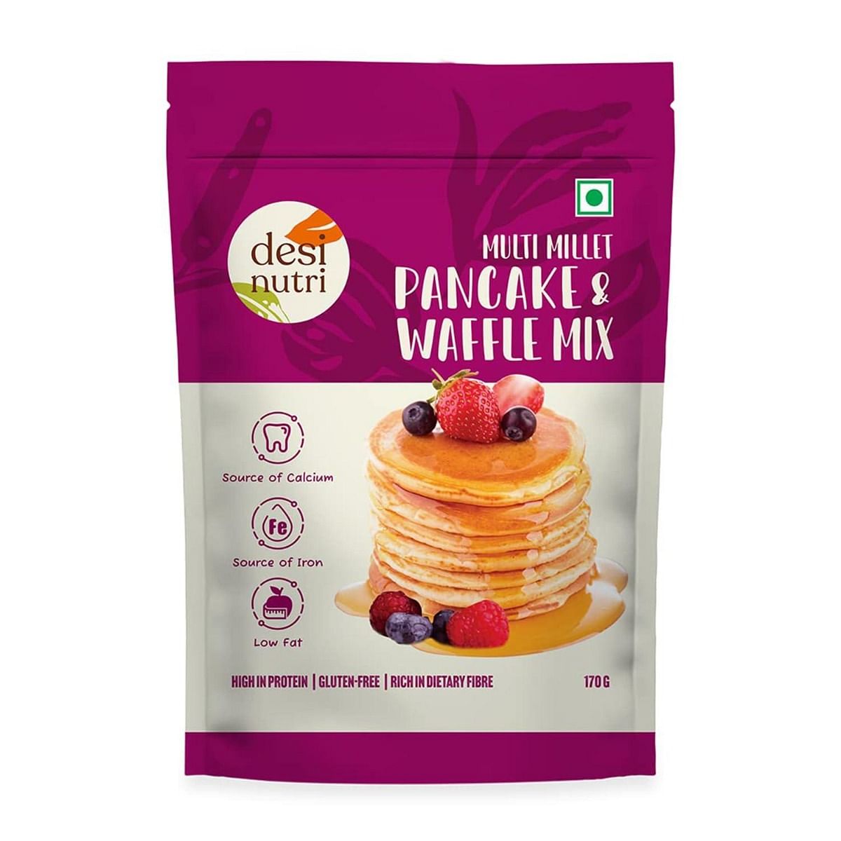 

Desi Nutri Multi Millet Pancake & Waffle Mix | Ready to Eat Multi Millet Pancake & Waffle Mix | Pancake & Waffle Mix - 170 gms | Rich in Iron and C...