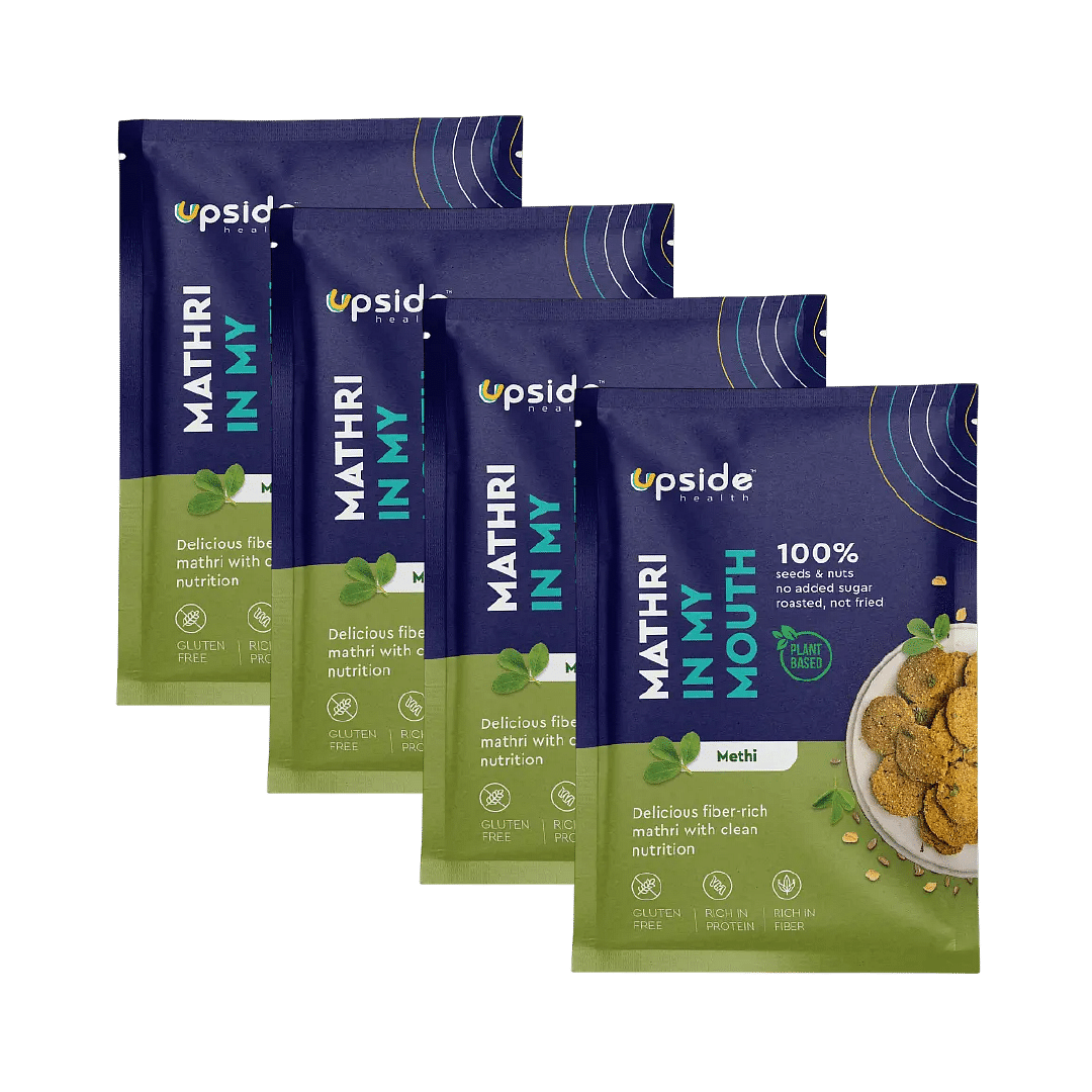 

Upside Health Methi Flavour Mathri 90g each | 100% Seeds & Nuts | Diabetes Friendly - Vegan - Gluten Free - All Natural | Pack of 4