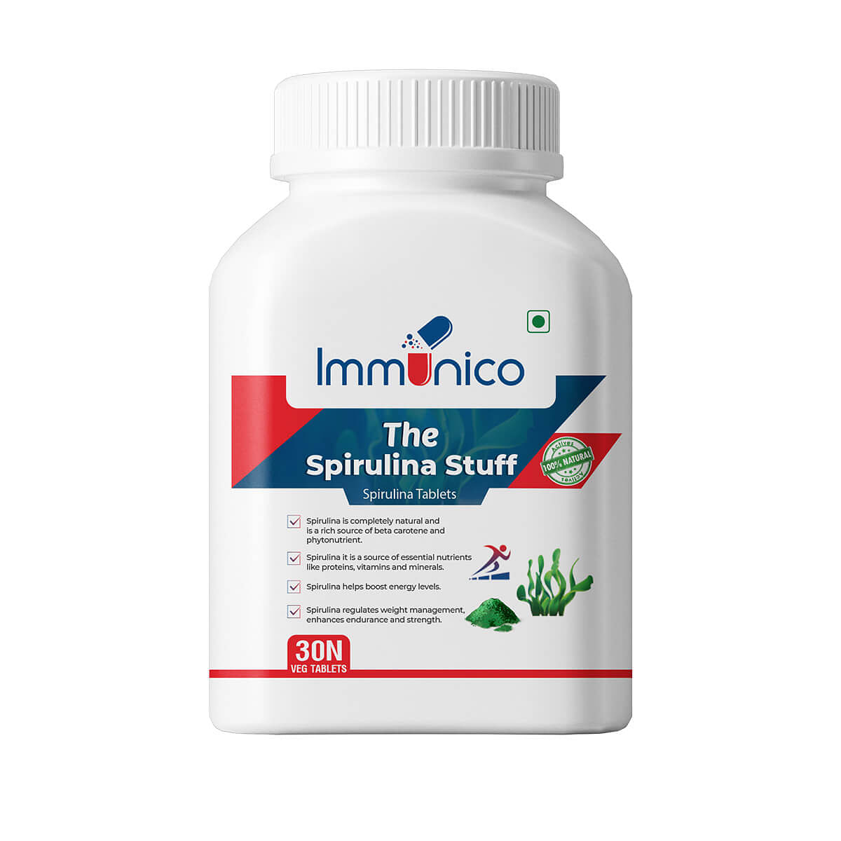 

Immunico The Spirulina Stuff, Source Of Essential Nutrients Like Proteins, Vitamins and Minerals - 30 Veg Tablets