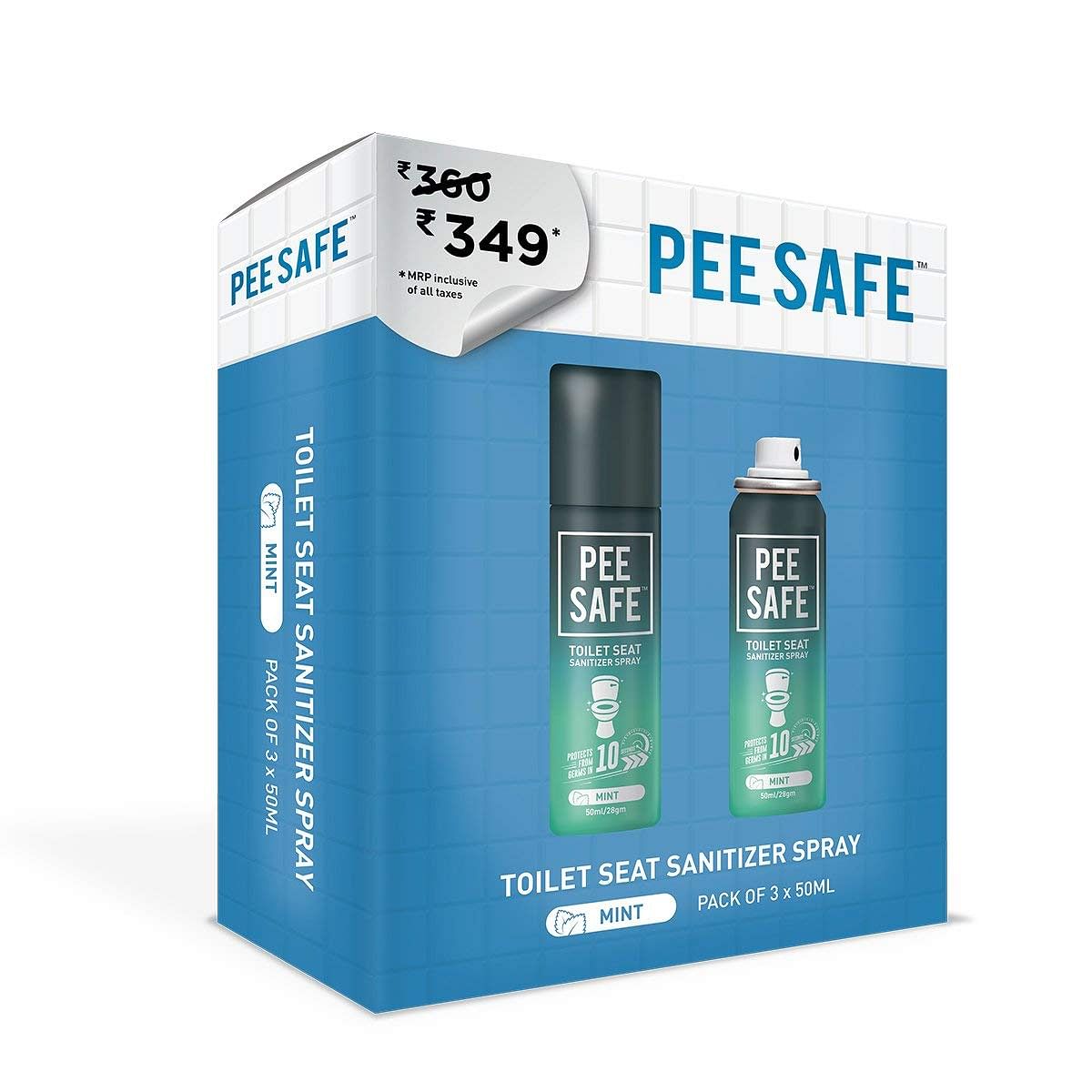 

Pee Safe Toilet Seat Sanitizer Spray (50ml - Pack Of 3) - Mint | Reduces The Risk Of UTI & Other Infections | Kills 99.9% Germs & Travel Friendly |...