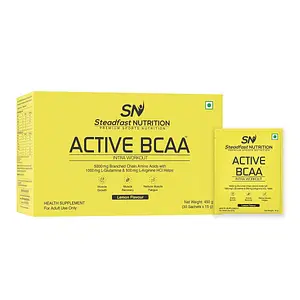 Steadfast Nutrition Active BCAA | Pre Workout BCAA Supplement in 2:1:1 Ratio | Muscle Recovery & Endurance, Intra workout | BCAA with L-Glutamine & L-Arginine (Lemon, 30 Sachets)