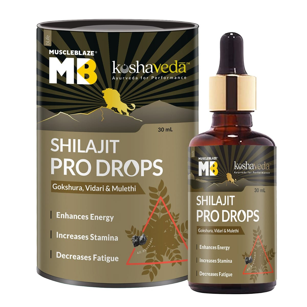 Koshaveda Shilajit Pro Drops by MuscleBlaze | Shilajit Original with Gokshura, Vidari & Mulethi | For Energy & Stamina (30ml)