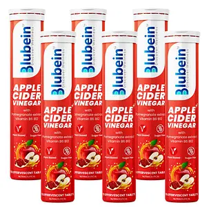 Blubein APPLE CIDER VINEGAR ++ Effervescent tablets with Vitamin B6 & B12, Pomegranate Extract | 100% Vegan | Sugarfree | Weight Management | Enhances digestion | Gut Health | 15 Tablets x Pack of 6