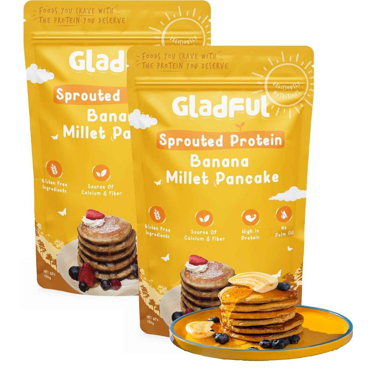 

Gladful Sprouted Pancake Banana with Millet Lobia Masoor Protein for Kids & Families - Pack of 2 - 300 Gms