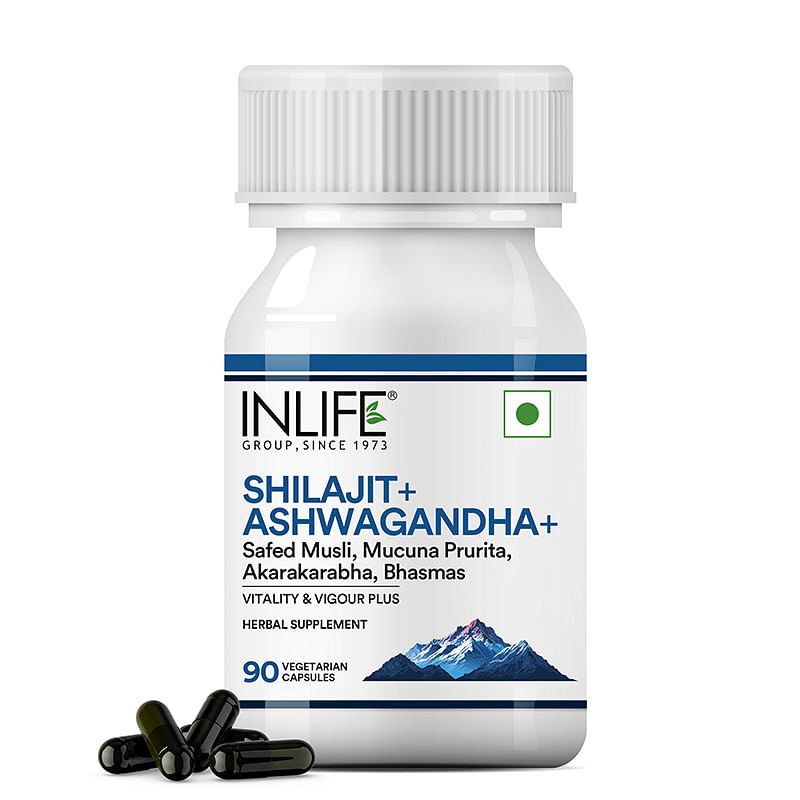 

INLIFE Shilajit with Ashwagandha Safed Musli Akarkara | Strength and Stamina | 14 Ayurvedic Ingredients | For Men & Women - 90 Vegetarian Capsules