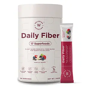 Wellbeing Nutrition Daily Fiber Natural Prebiotic Digestive Fiber from Nuts, Seeds & Legumes Relieves Bloating, Gas, Constipation , Acidity Control Weight & Cholesterol Vanilla Berry - 30 Servings
