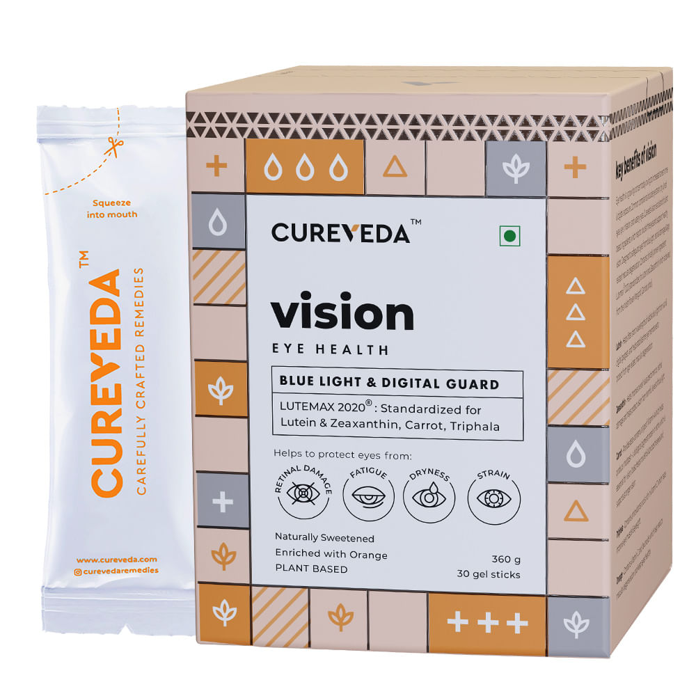 

Cureveda-Vision Plant based Eye Health for Kids & Adults, Blue Light & Digital Guard (Lutein, Zeaxanthin, Carrots, Triphala) - 30 Count (Sachet)