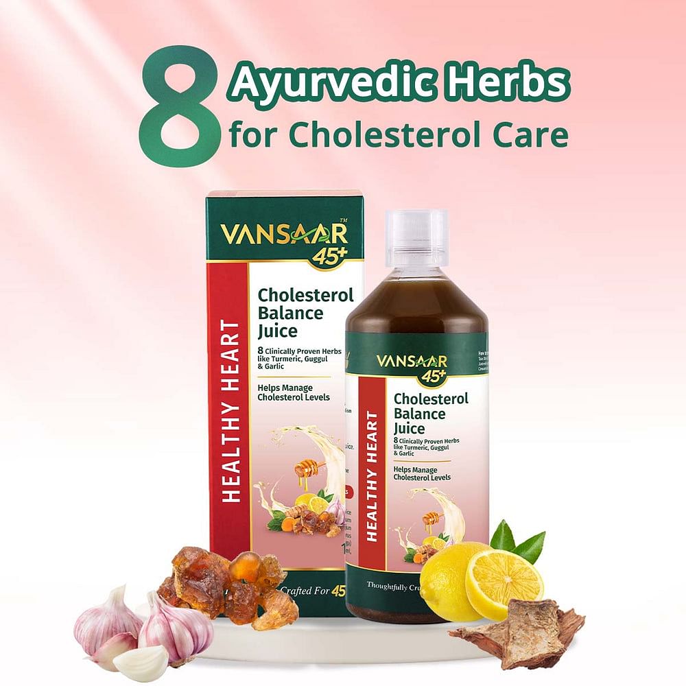 

Vansaar 45+ Cholesterol Balance Juice with Guggul & Arjuna - 1L|Reduces Bad & Improves Good Cholesterol