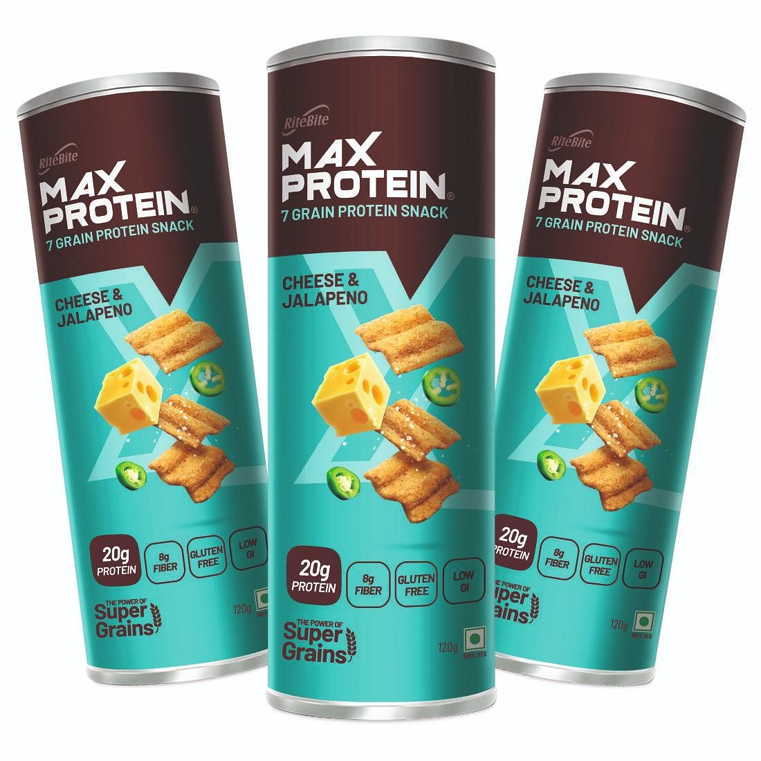 

RiteBite Max Protein Cheese & Jalapeno Protein Chips, Pack of 3 - 120 g