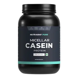 Nutrabay Pure 100% Micellar Casein Protein  - 1Kg Unflavoured | 25.9G Protein & 5.5G Bcaa, Slow Digesting Anti-Catabolic Protein, Builds Lean Muscle & Aids Recovery
