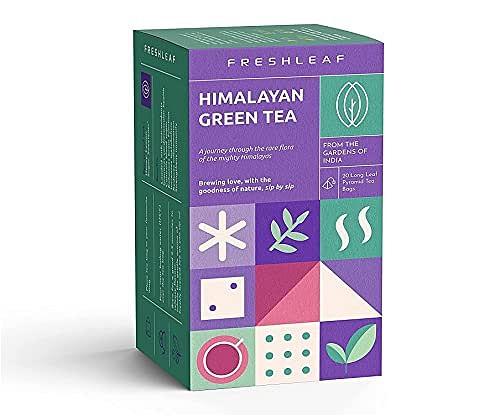 

FRESHLEAF Green Tea Loaded With Anti-Oxidants, 100% Whole Long Leaf Naturally Handpicked Green Tea, 20 Pyramid Tea Bags Each Pack (Himalayan Green ...