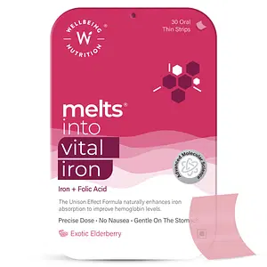 Wellbeing Nutrition Melts Nano Iron, Plant Based Iron, Beetroot, Swiss Chard, Pumpkin Seeds, Vitamin C and Folate for Improved Hemoglobin, Oxygen binding capacity (30 Oral Strips)