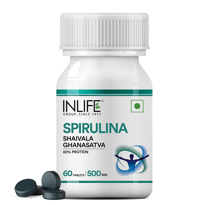 

INLIFE Spirulina Tablets 500 mg | Green Superfood Supplement | Nutritional Supplement Protein Fiber Antioxidants - 60 Tablets