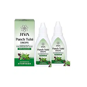 Jiva Ayurveda Tulsi Drops - 20 ml - Pack of 2 - Pure Herbs Used, 100% Ayurvedic Formulation, Natural & Organic Tulsi Drops with Benefit of 5 Species of Tulsi, 5X Immunity Booster