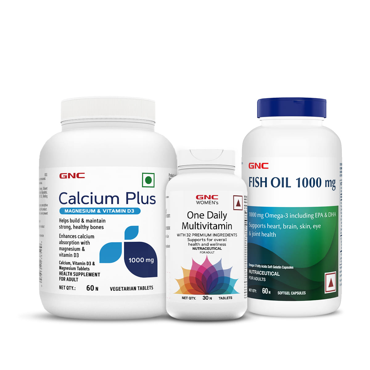 GNC Fish Oil (60) for Healthy Heart | Calcium + D3 (60) | Multivitamin (30) for Energy Support