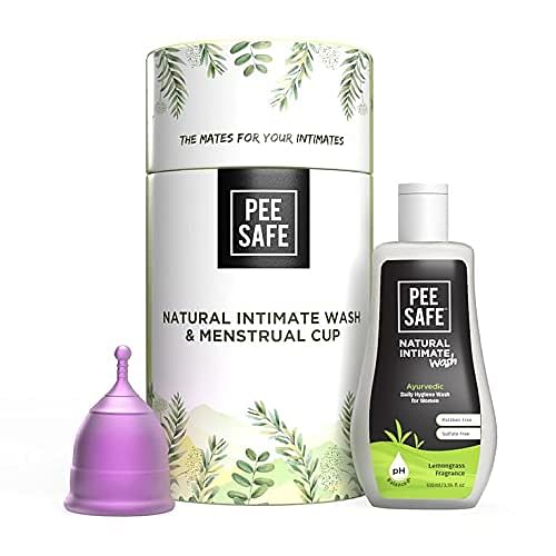 

Pee Safe Menstrual Hygiene Combo Reusable Menstrual Cup (Extra Small) with Natural Intimate Wash for Women (105ml) | Period Care | All Day Long Fre...