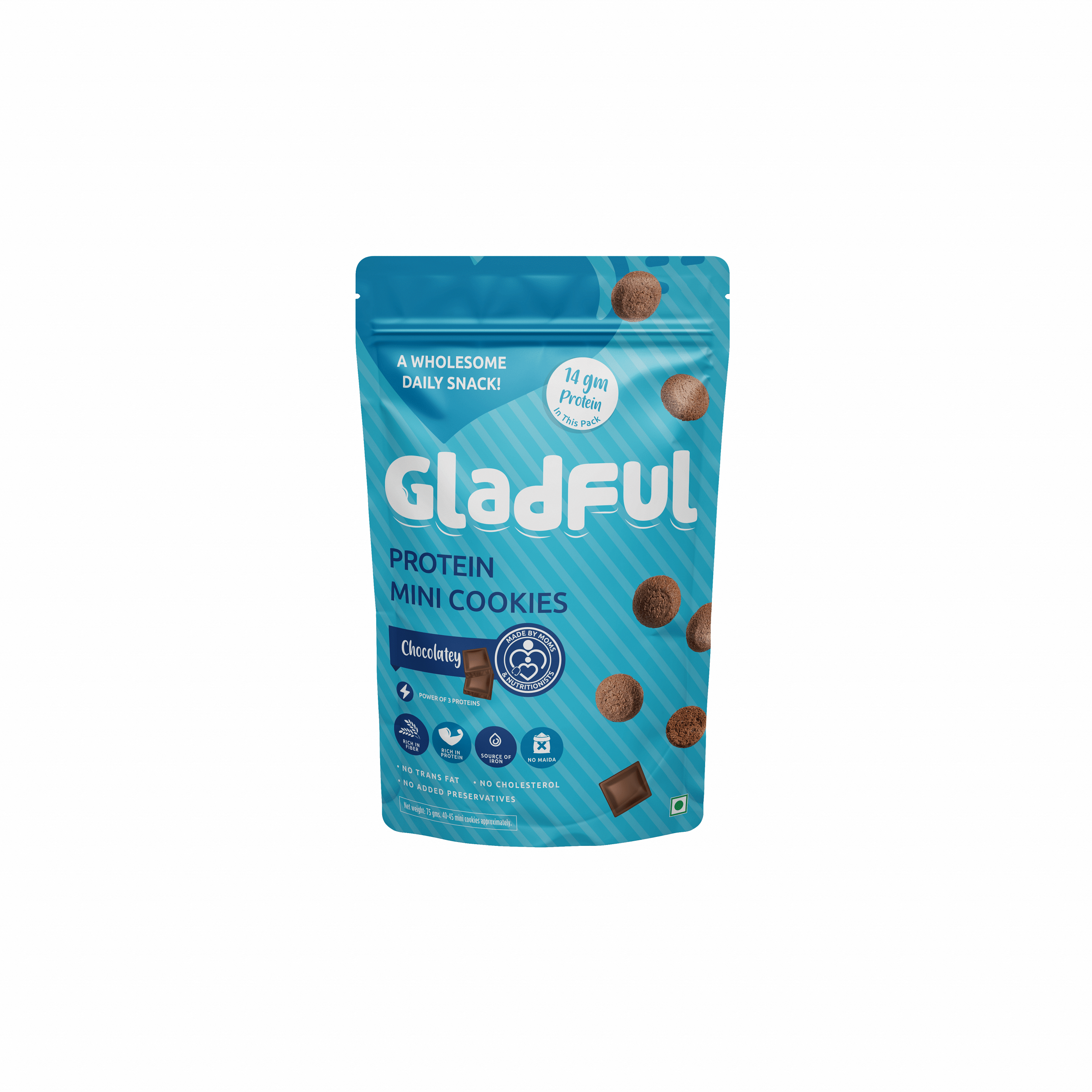 

Gladful Chocolatey Protein Mini Cookies Pouch (Pack of 1, 75gm)