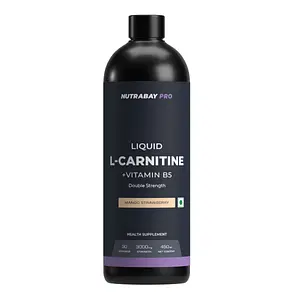 Nutrabay Pro Liquid L-Carnitine With Vitamin B5-450 ml Mango Strawberry, 30 Servings | 3000mg (Double Strength) L-CARNITINE, Sugar Free, Helps Convert Fat into Energy, Performance & Recovery