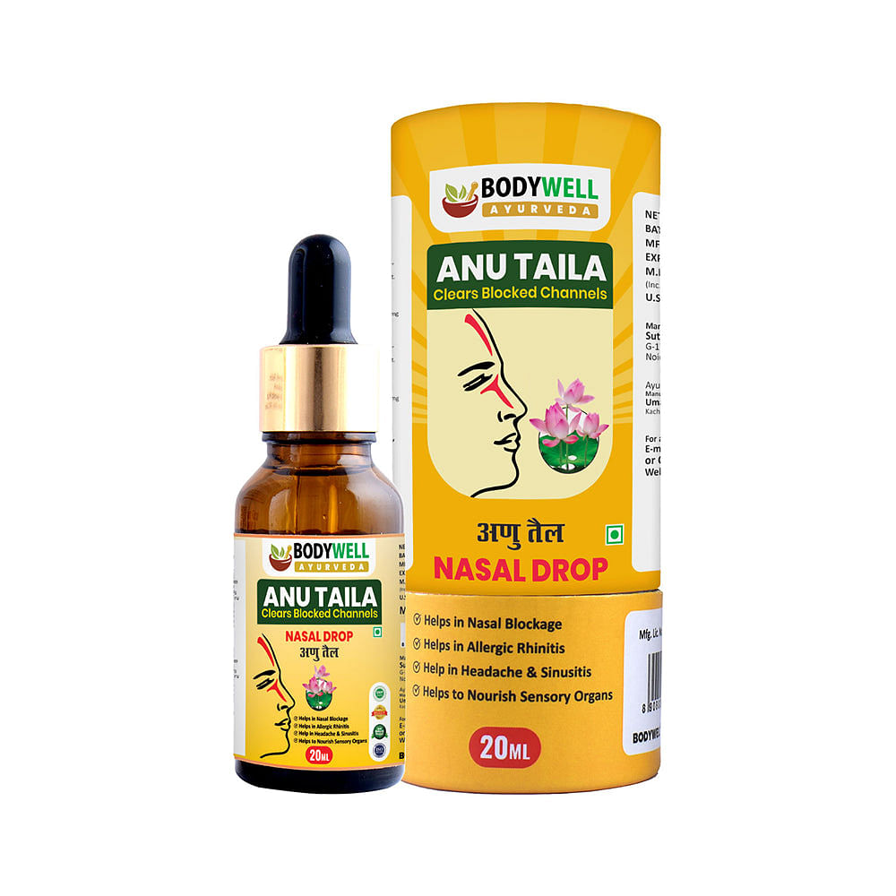 

BODYWELL Anu Taila | Ayurvedic Nasal Oil Drops | Useful in Migraine, Sinusitis, Clear Breathing | Organic and Natural Drops for Nasya | With Jivant...